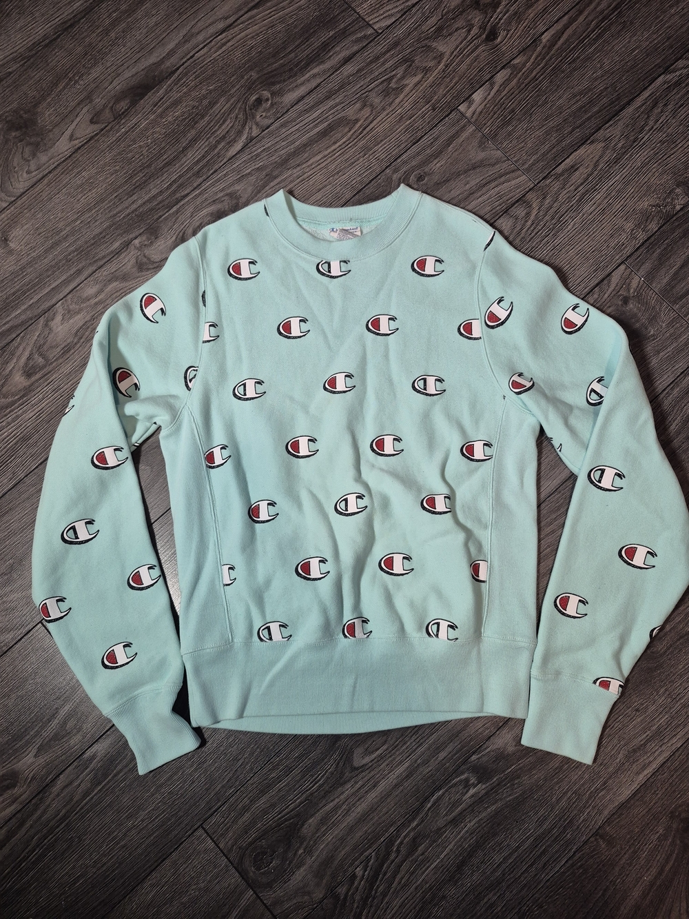 Champion Reverse Weave All-Over C Logo Print Crewneck Sweatshirt Mint Green - S